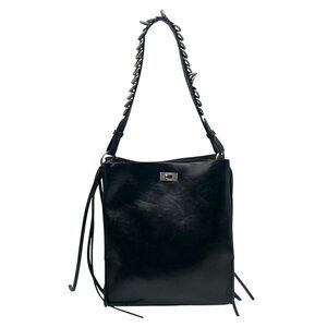 Zara Black Faux Leather Bucket-Style Shoulder Bag
